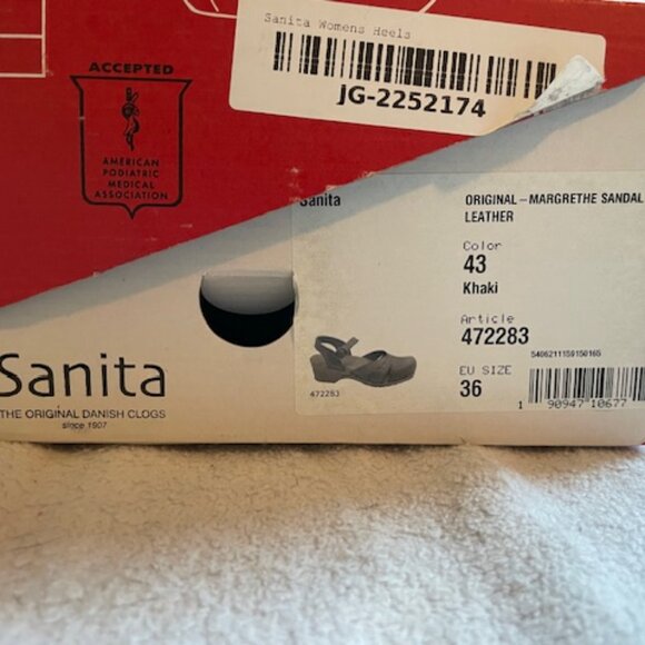 Sanita Margrethe Sandals Leather size 36 6 Khaki Clogs Wood Heel Green Beige - Picture 13 of 16